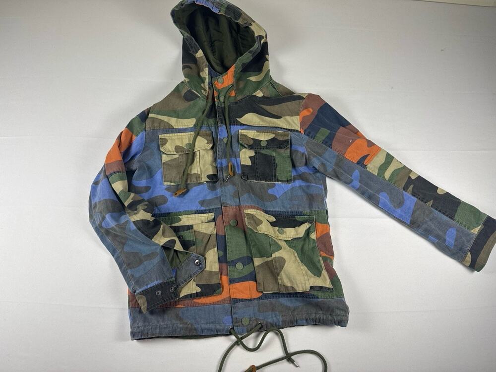 BXYS Sport Camo Hooded Jacket Boys Medium Patchwork Utility